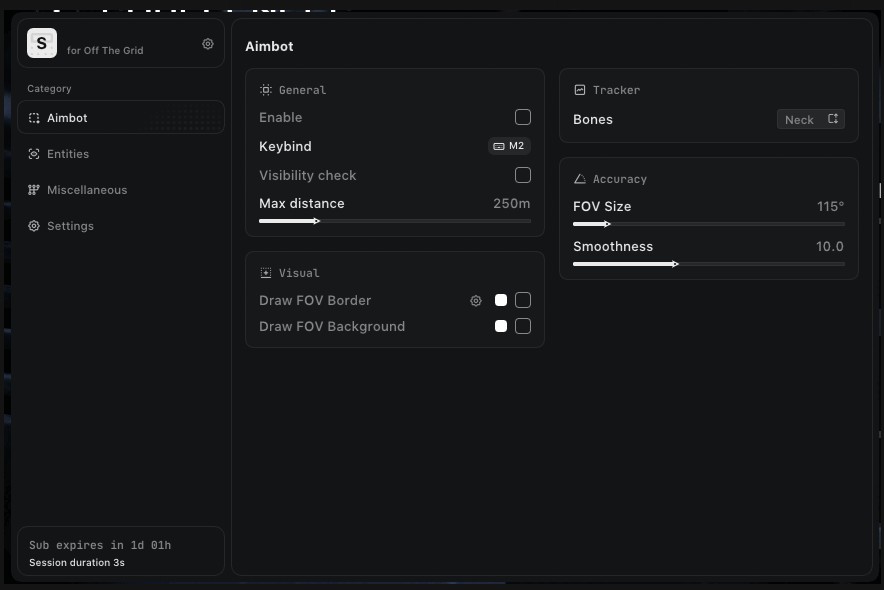 Off the Grid Hacks & Cheats (2026) | Undetected Aimbot & ESP Off the Grid aimbot menu with bone selection and smoothing sliders