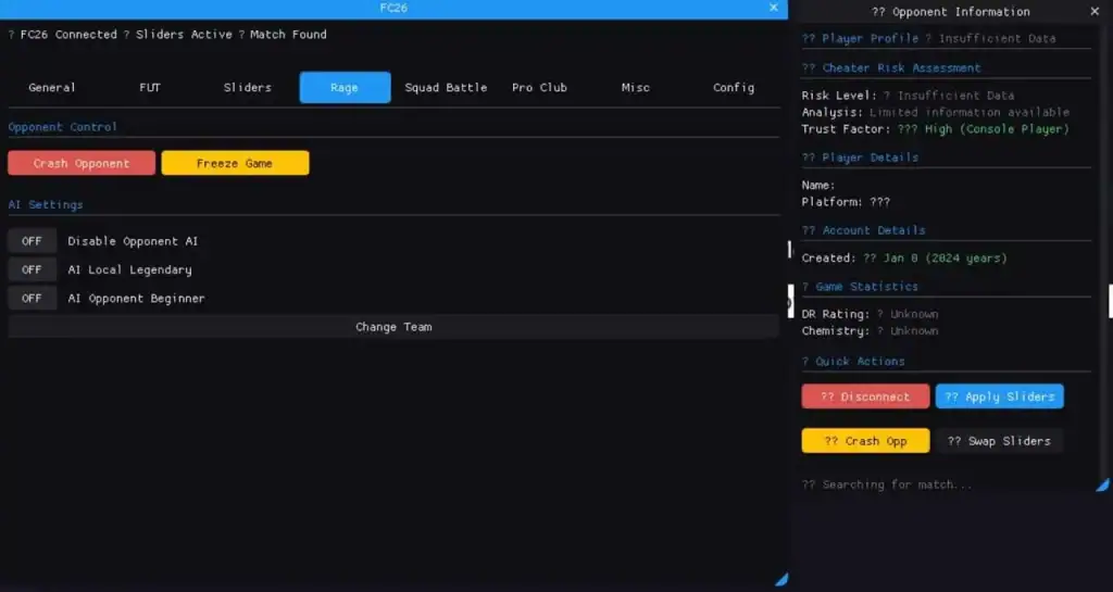 EA FC 26 Hacks (Undetected) β‘ Auto-Win & 15-0 FUT Champs 2026 FC 26 Ultimate Team Rage features