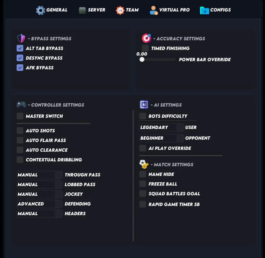 EA FC 26 Hacks (Undetected) β‘ Auto-Win & 15-0 FUT Champs 2026 EA FC 26 Hacks menu showing Auto Win and Matchmaking Spoofer enabled