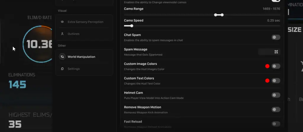 Warzone 4 Hacks & Cheats: Undetected Aimbot & ESP 2026 Enhanced gaming cheat interface for Warzone, featuring customizable ESP, skin changer, and weapon actions.