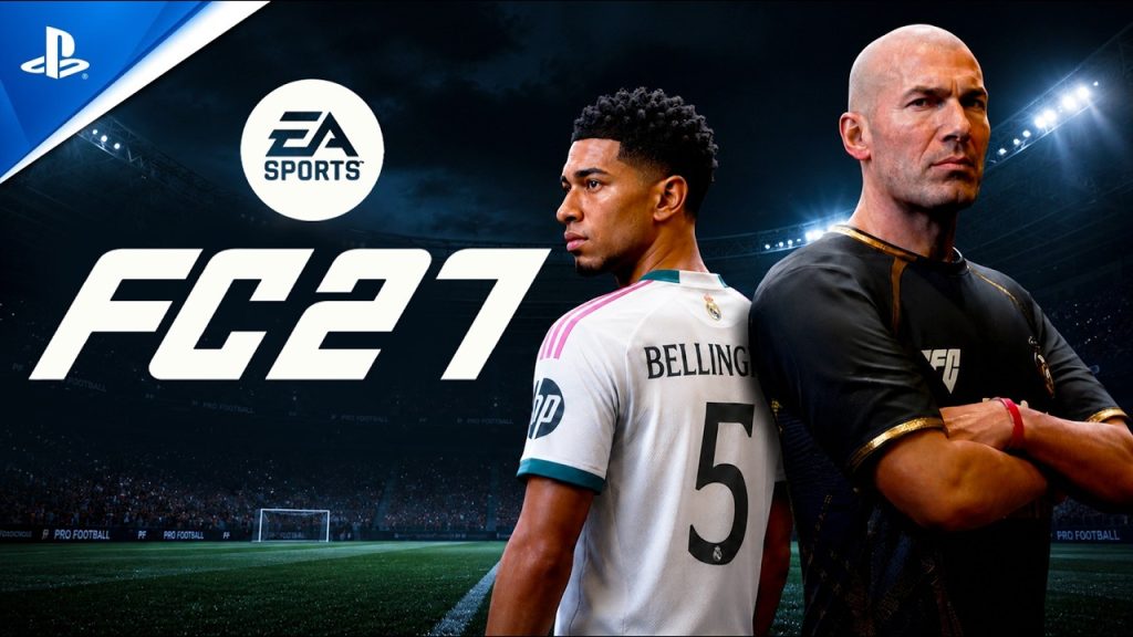 EA FC 27 Release Date — When Does FC 27 Come Out? EA FC 27 game cover with players and stadium background.