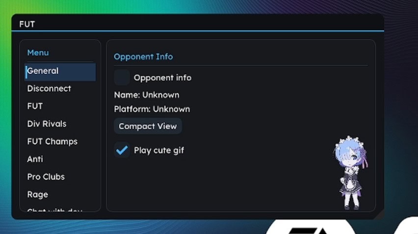 EA FC 27 Hacks & Cheats - Undetected AutoWin, FUT & More EA FC 27 Hacks General Tab 1 with opponent info cheat