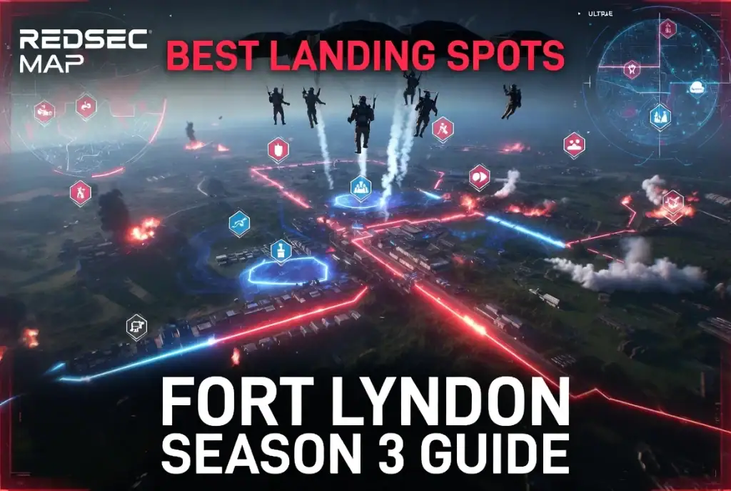 Map of best landing spots in Fort Lyndon for Season 3.