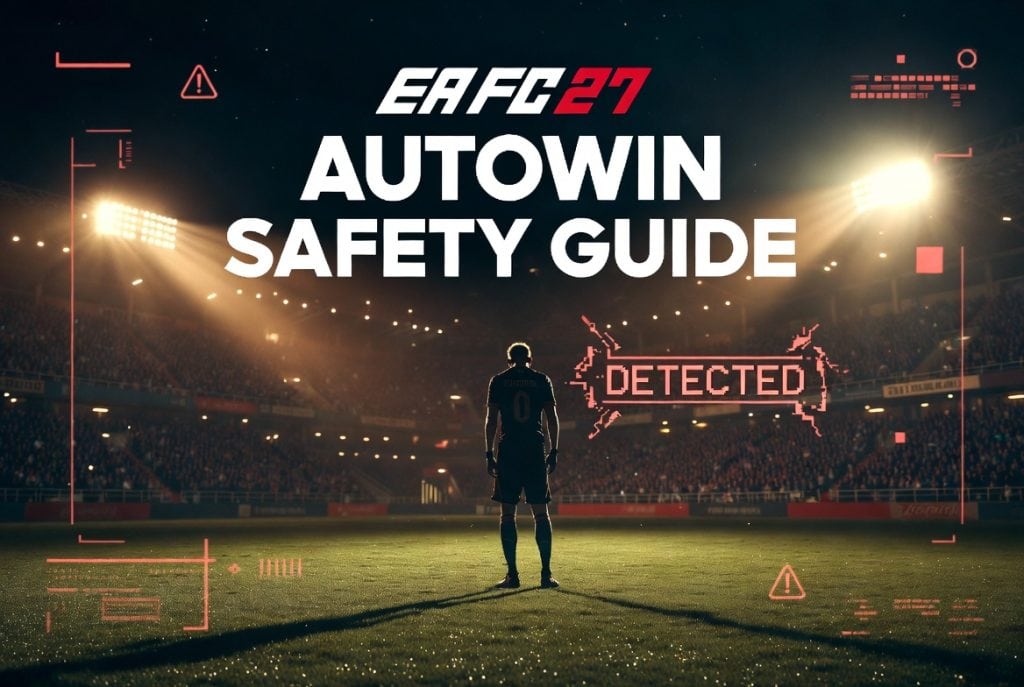 EA FC 27 AutoWin Safety Guide — Ban Risk & Detection EA FC 27 AutoWin Safety Guide with detected warning in stadium.